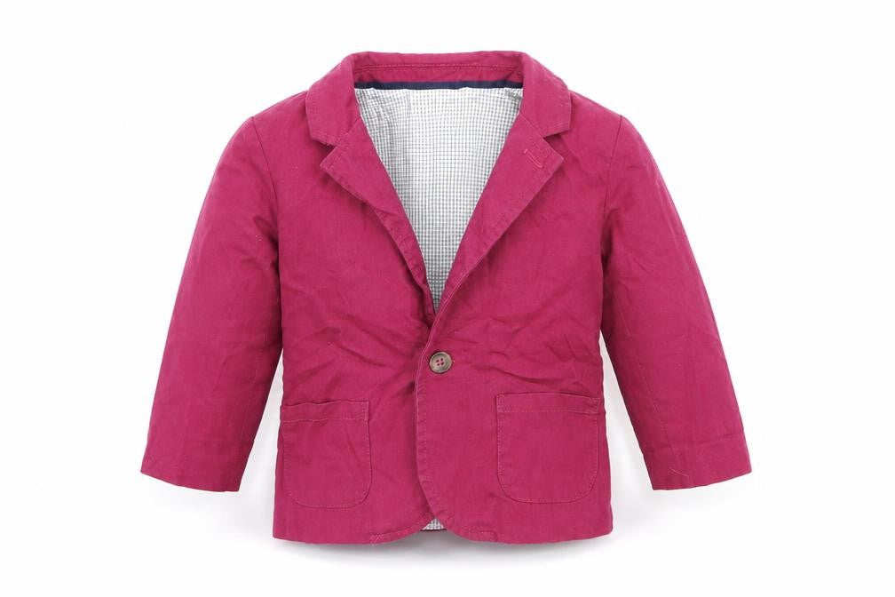 Front view of mamas & papas girls’ purple jacket, size 9-12, months