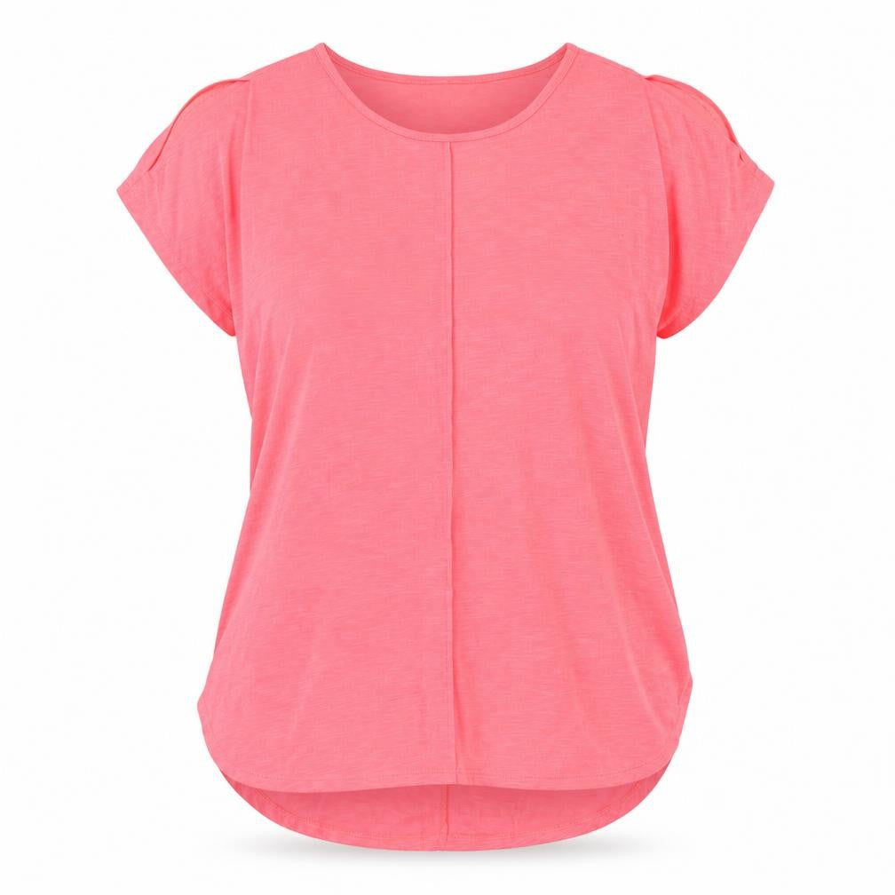Front view of Papaya women’s pink basic blouse, size M, - florescent pink