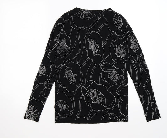 NEXT Womens Black Floral Knit Pullover Jumper Size 8