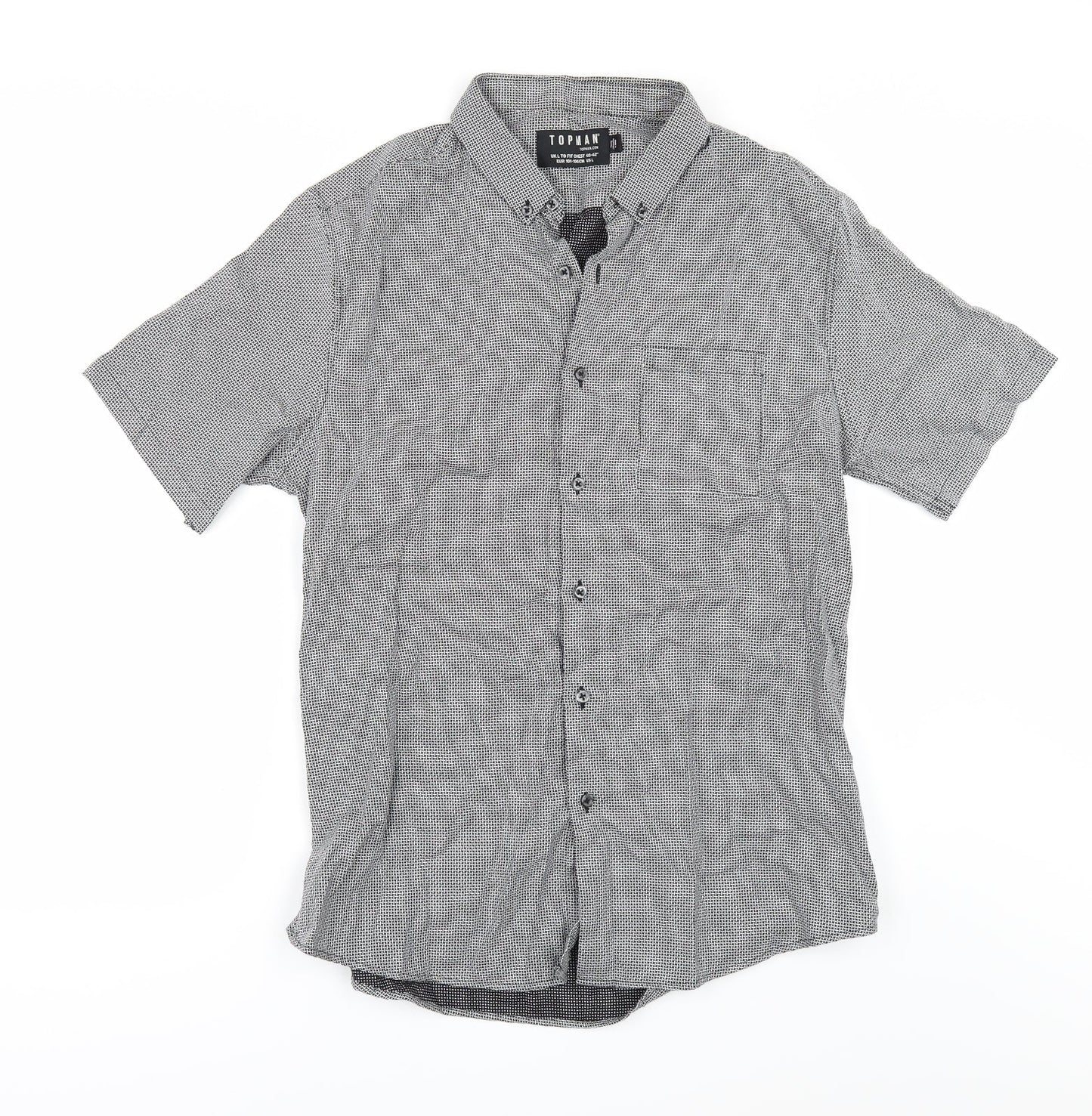 Topman Mens Blue Check   Button-Up Size L