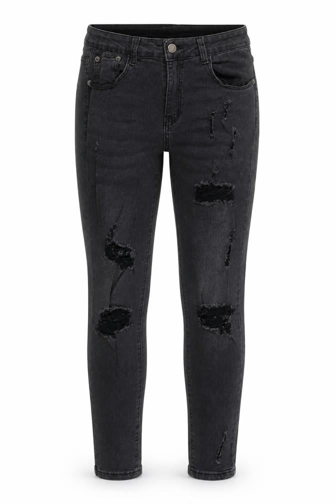 Front view of SHEIN women’s grey denim skinny jeans, size UK 28, in, 25-inch leg