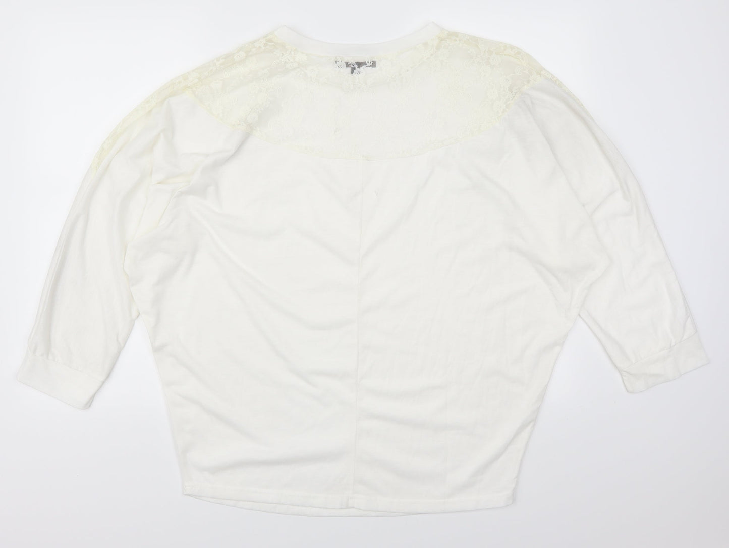 Isassy Womens White  Lace Basic T-Shirt Size 2XL