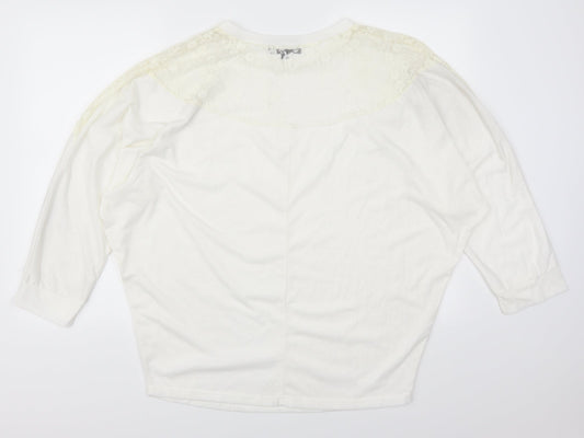 Isassy Womens White  Lace Basic T-Shirt Size 2XL