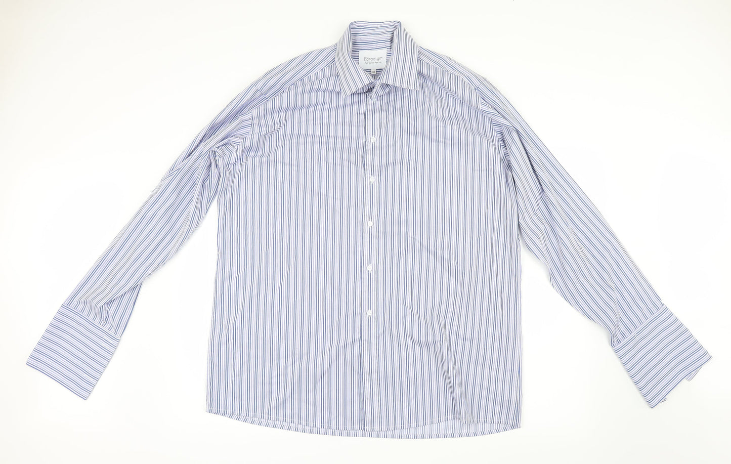 Paradigm Mens Blue Striped   Dress Shirt Size 16.5