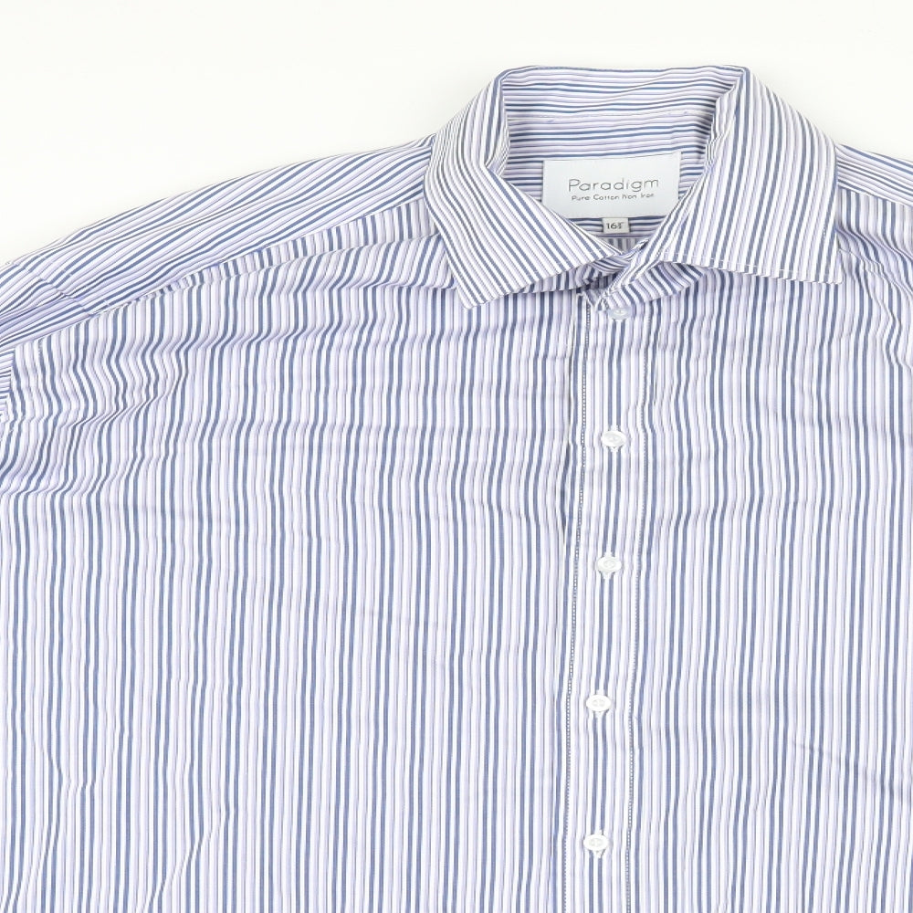 Paradigm Mens Blue Striped   Dress Shirt Size 16.5