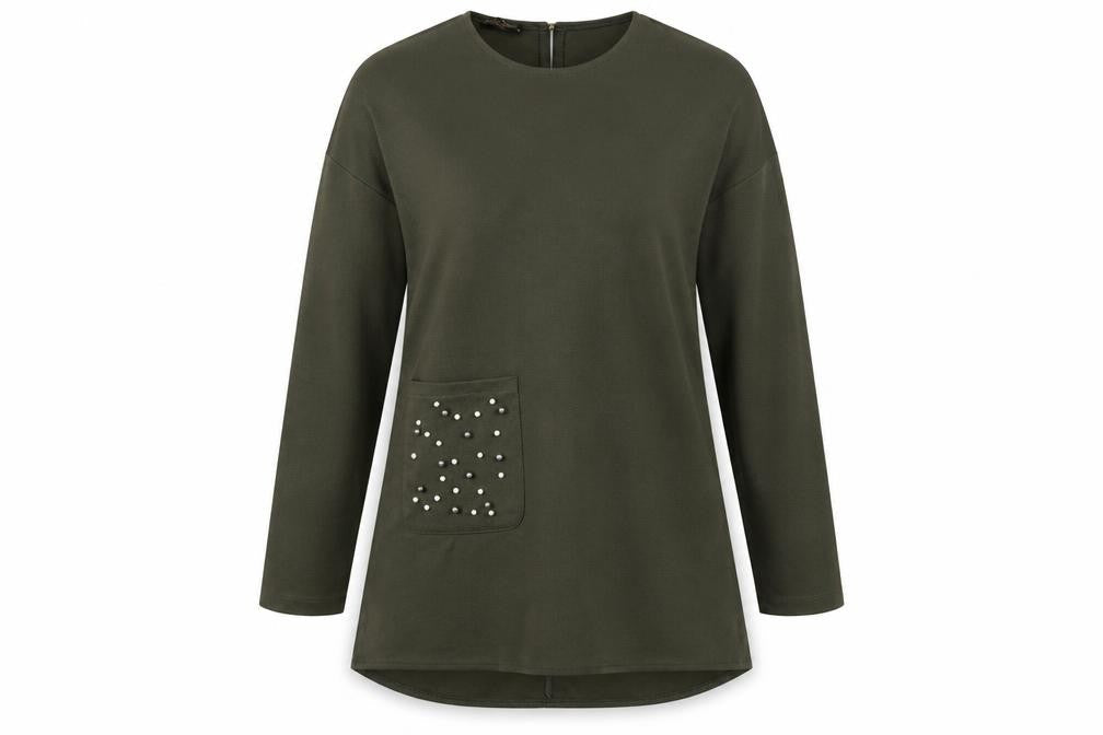 Front view of Miss Payne women’s green jersey basic t-shirt, size UK 10