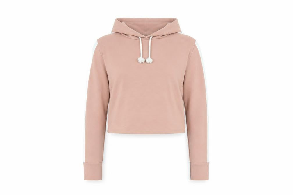 Front view of Femme Luxe women’s pink pullover hoodie, size UK 10, - cropped