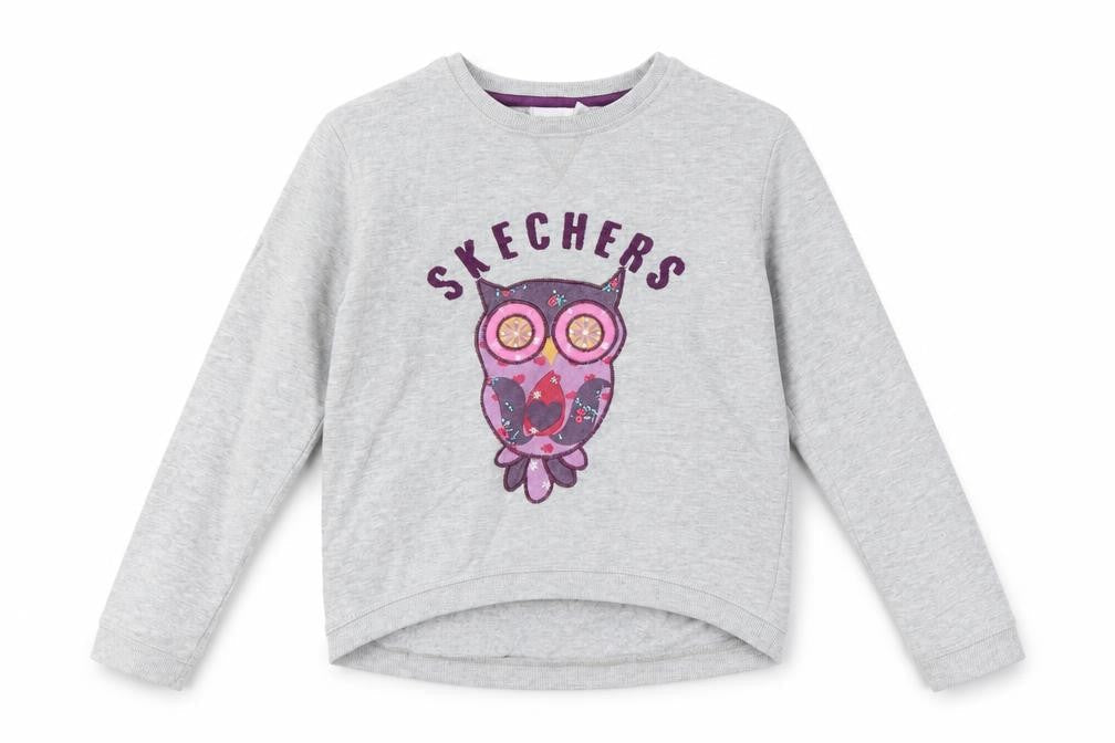 Skechers Girls Grey   Pullover Sweatshirt Size 8-9 Years  - owl