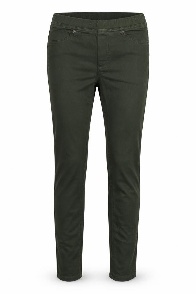 Front view of waredenim women’s green jegging trousers, size UK 8, 28-inch leg