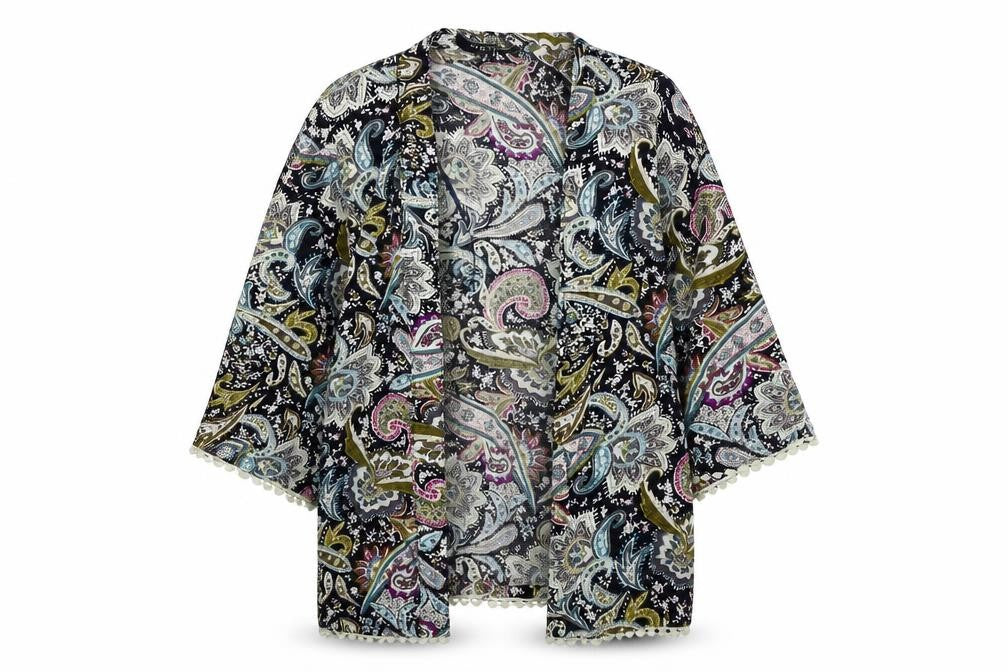 Front view of New Look women’s multicoloured cardigan hoodie, size UK 8, - komono