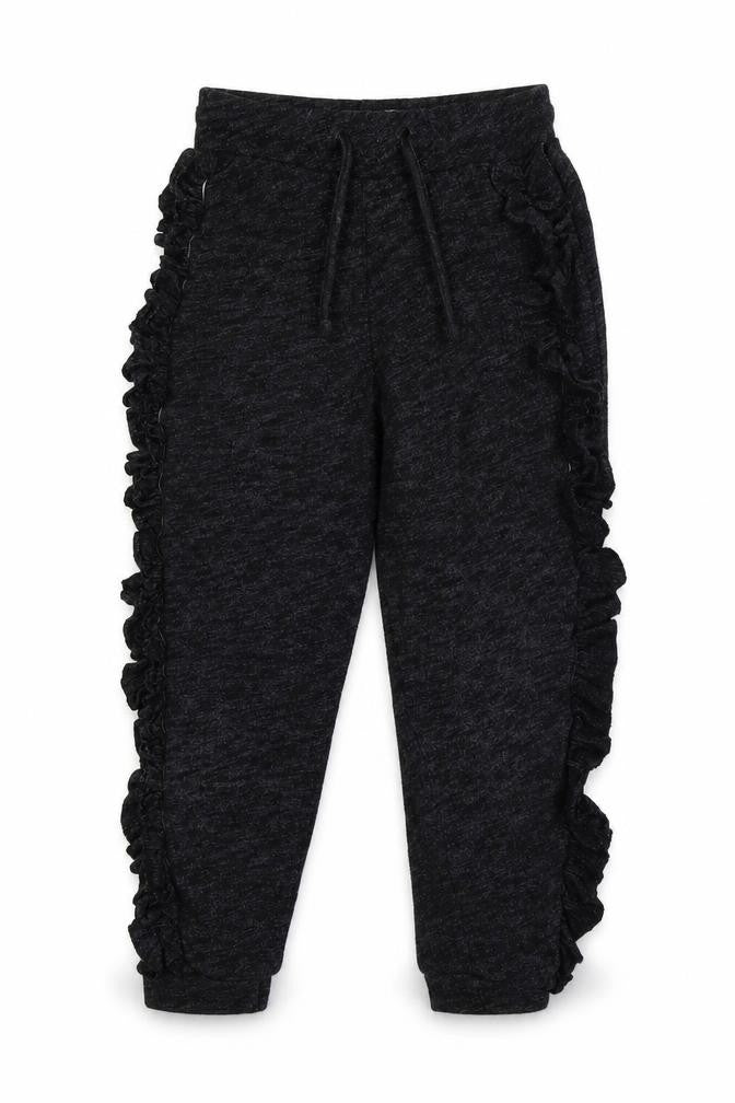 Front view of outfit kids girls’ black jogger trousers, size 9, years