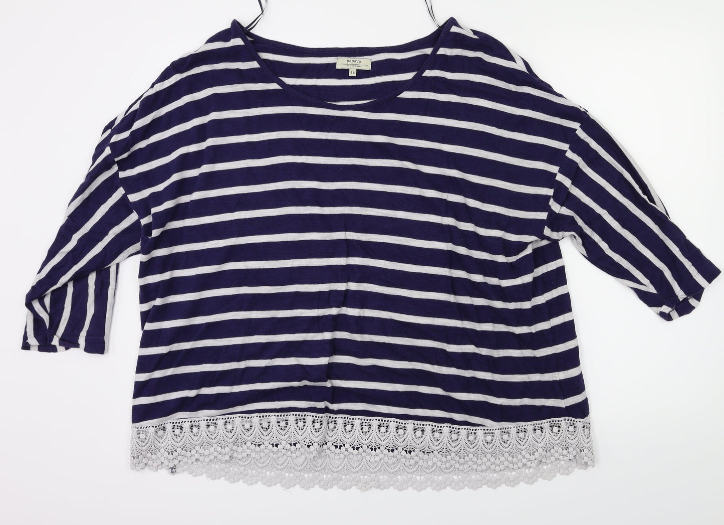 payapa Womens Blue Striped  Basic T-Shirt Size 16