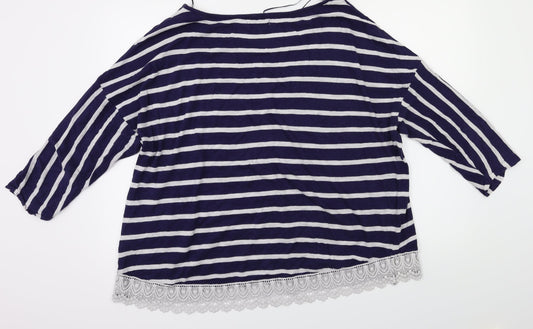 payapa Womens Blue Striped  Basic T-Shirt Size 16