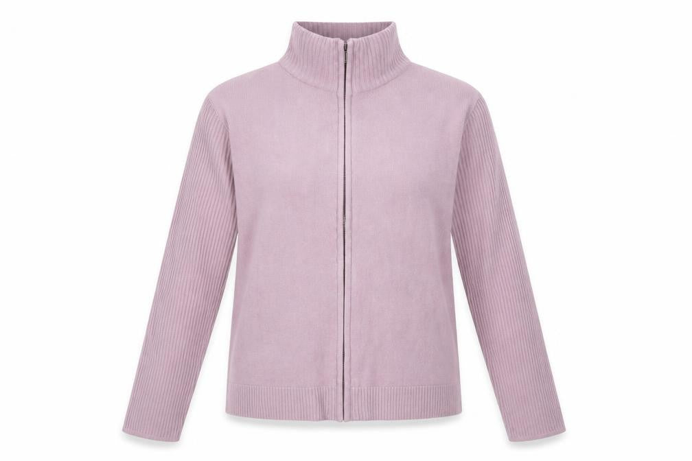 Front view of Ellie Louise women’s purple knit cardigan jumper, size XL