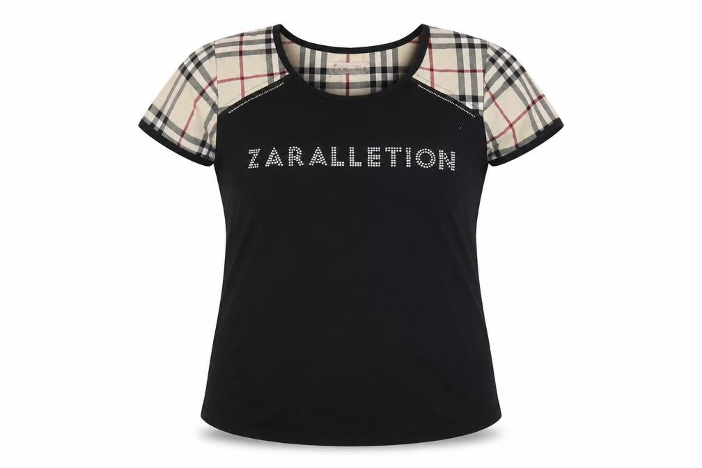 Front view of EVER women’s black check basic t-shirt, size 2XL