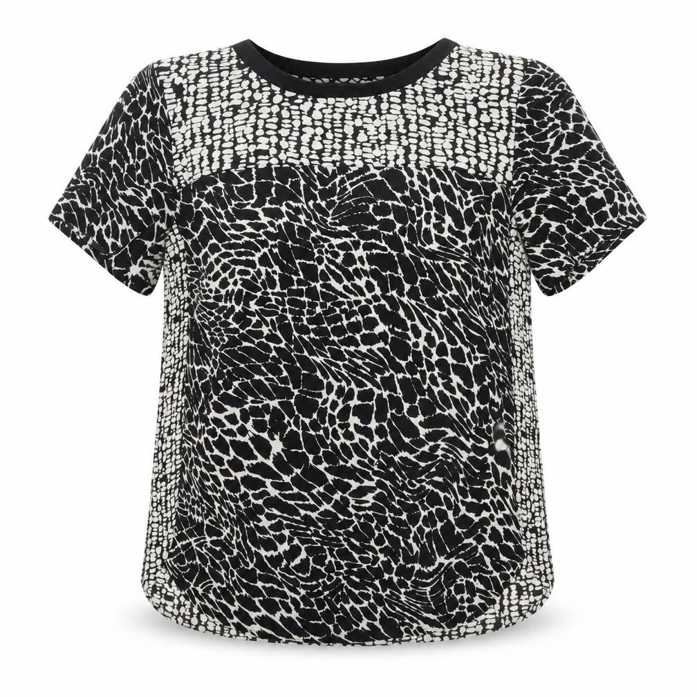 Front view of Marks & Spencer women’s black animal print basic blouse, size UK 10