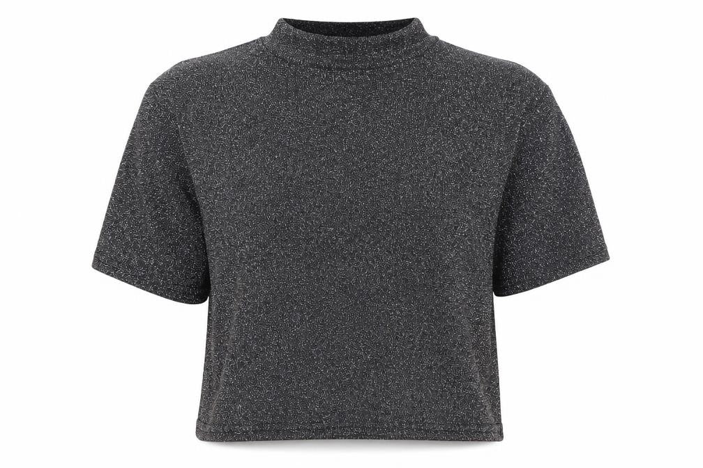 Front view of Cooperative women’s silver cropped t-shirt, size XS