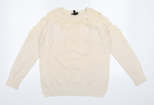 Topshop Womens Ivory   Pullover Jumper Size 12  - hole detail on each shoulder