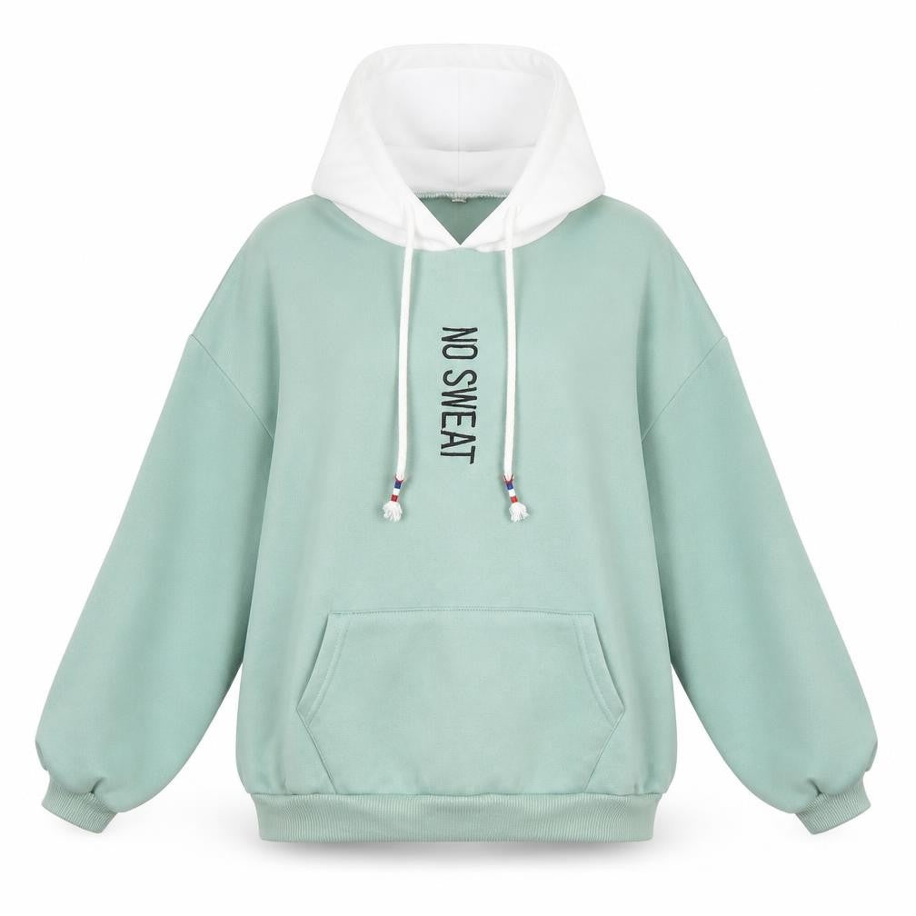 Front view of women’s purple pullover hoodie, size M