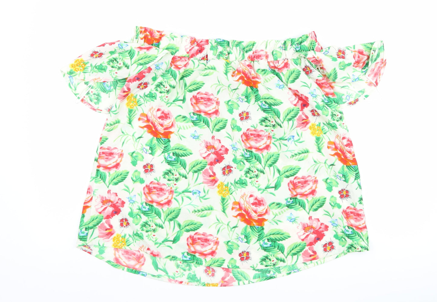 Innocence Womens White Floral  Basic T-Shirt Size 14