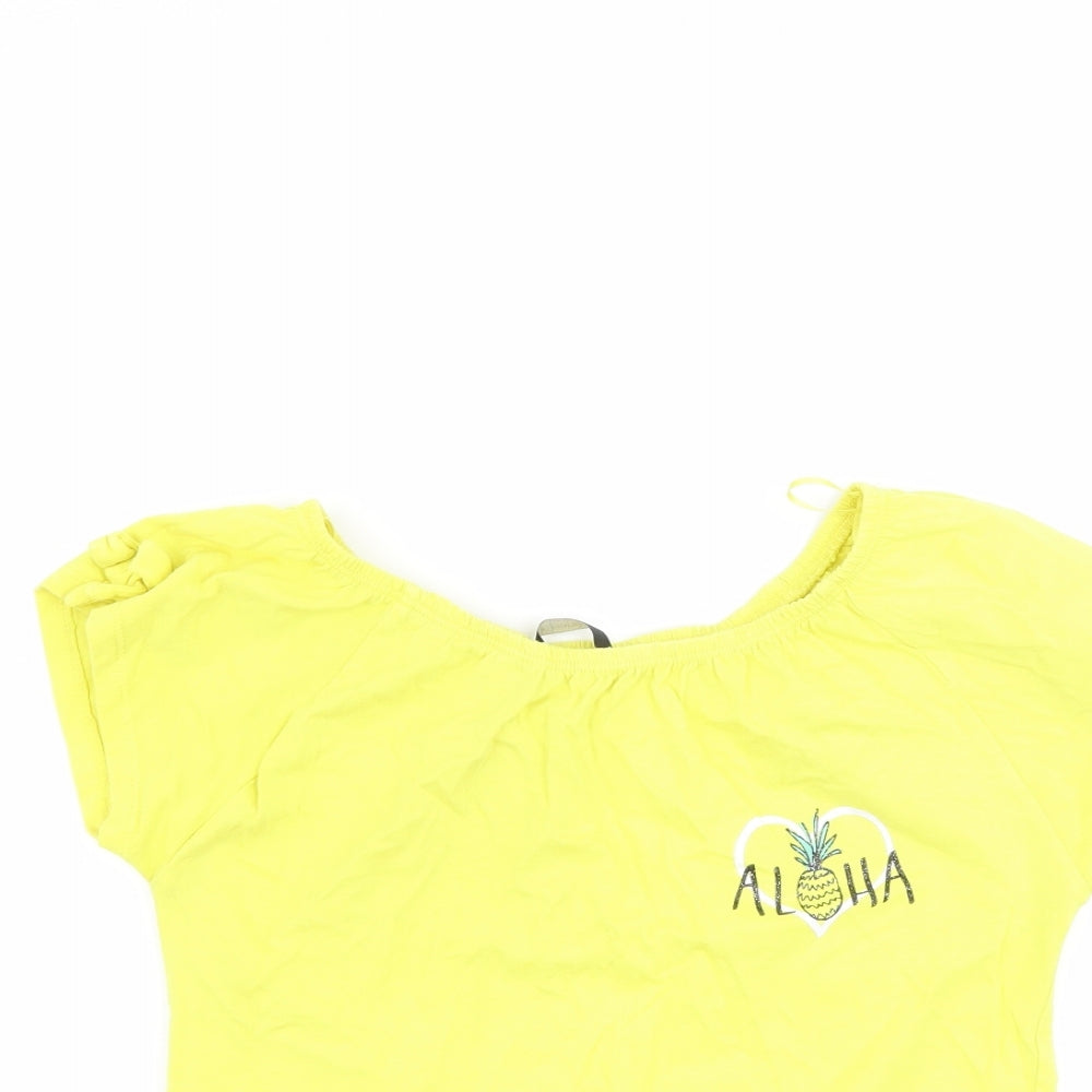George Girls Yellow   Basic T-Shirt Size 10-11 Years  - Aloha