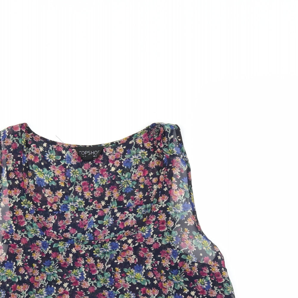 Topshop Womens Black Floral  Basic Blouse Size 8