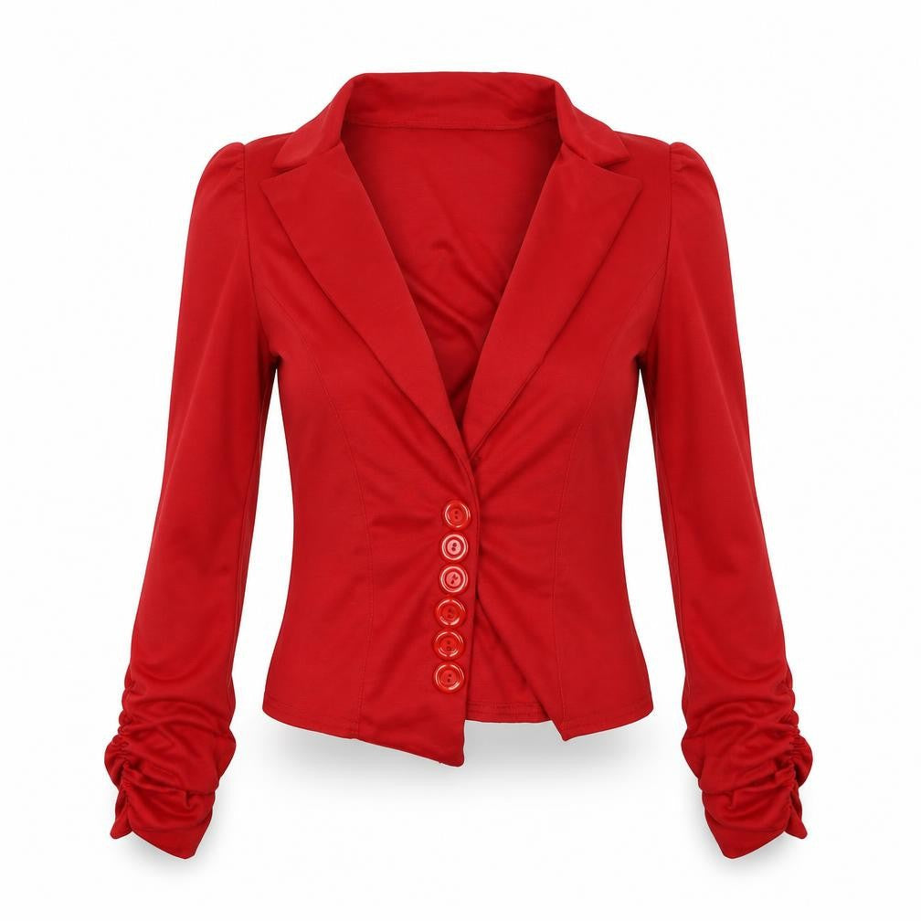 Front view of Buzy women’s red jacket blazer, size UK 10