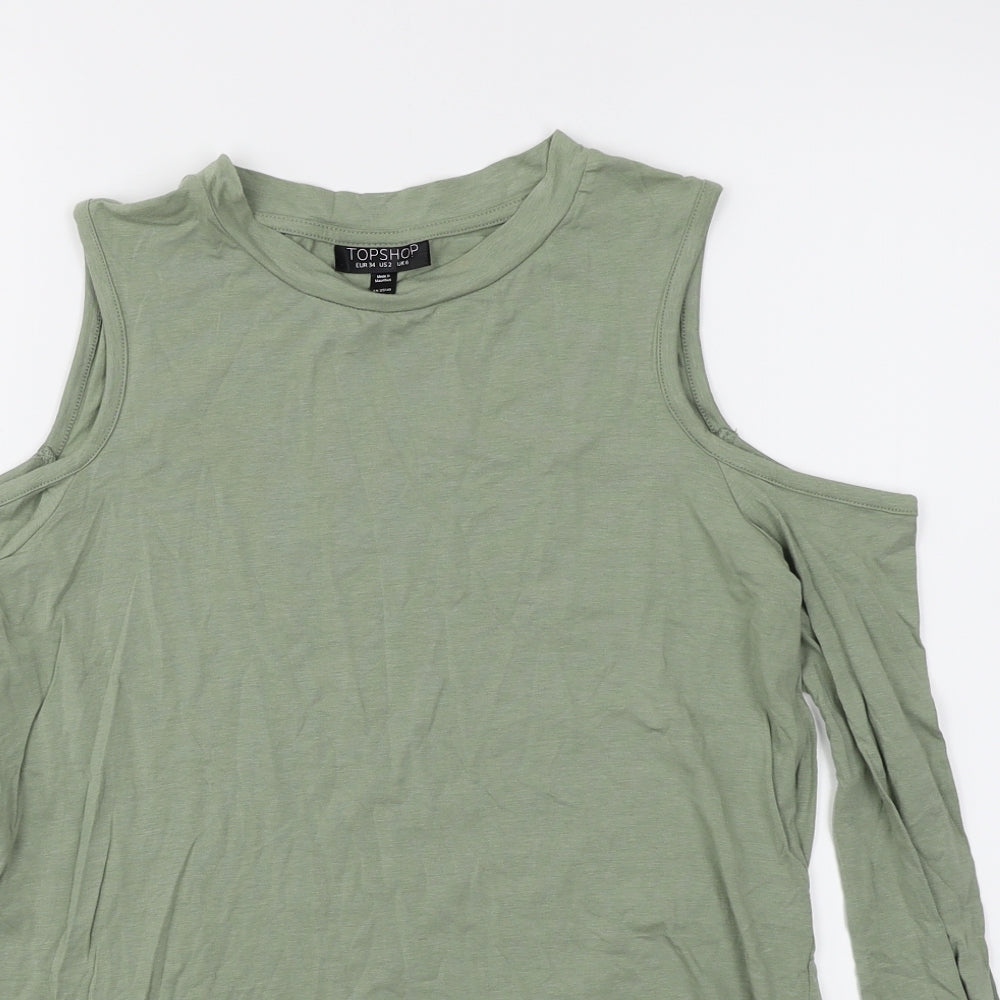 Topshop Womens Green   Basic T-Shirt Size 6  - Cold Shoulder
