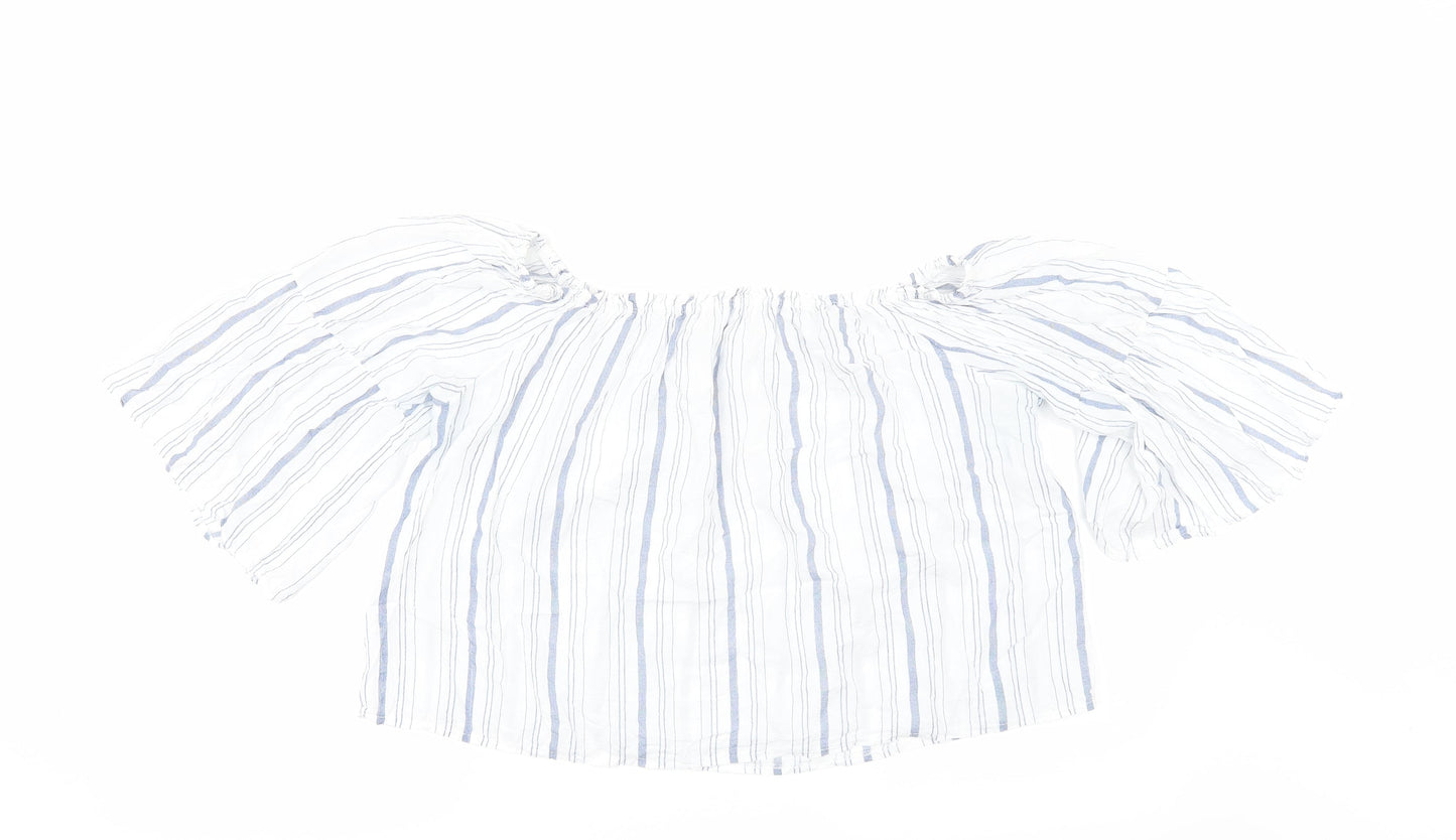 Preworn Womens White Striped  Cropped Blouse Size 12