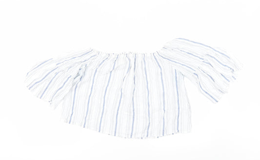 Preworn Womens White Striped  Cropped Blouse Size 12