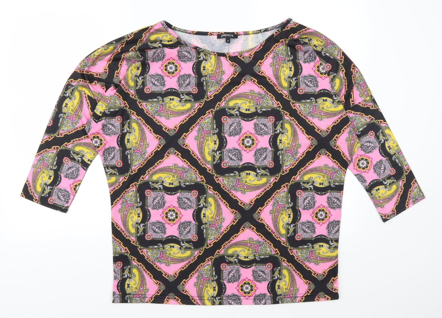 Papaya Womens Pink Geometric  Basic T-Shirt Size 12