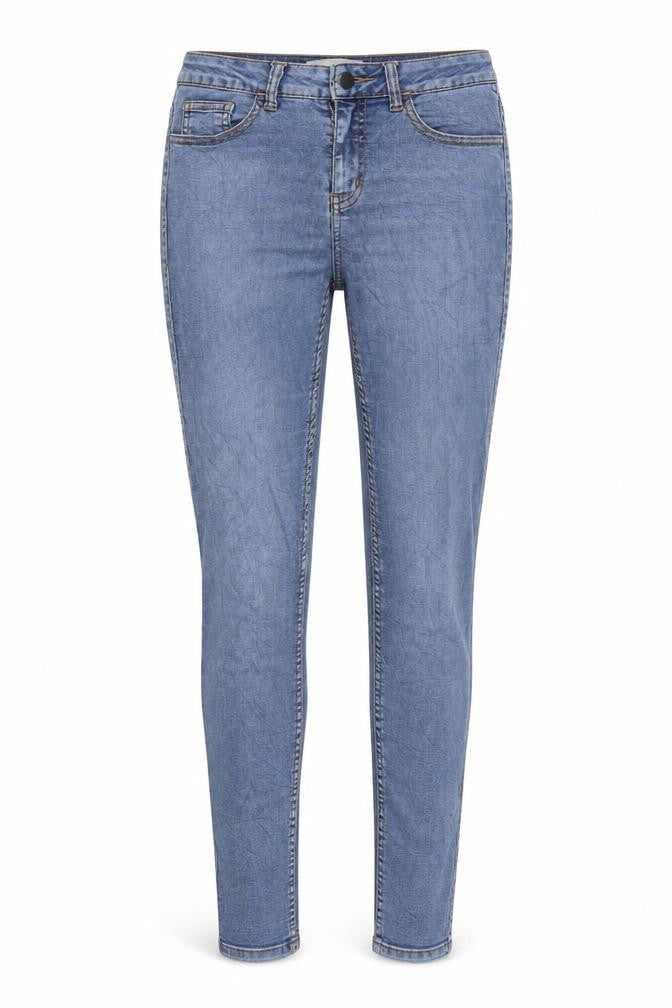Front view of Pieces women’s blue denim skinny jeans, size UK 26, in, 30-inch leg