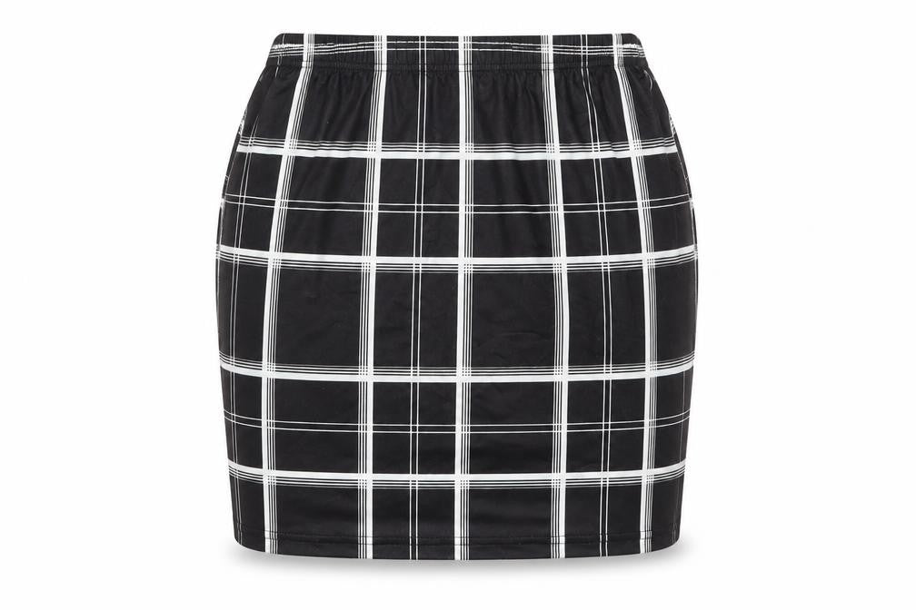 Front view of SHEIN iShein women’s black check maxi skirt, size M