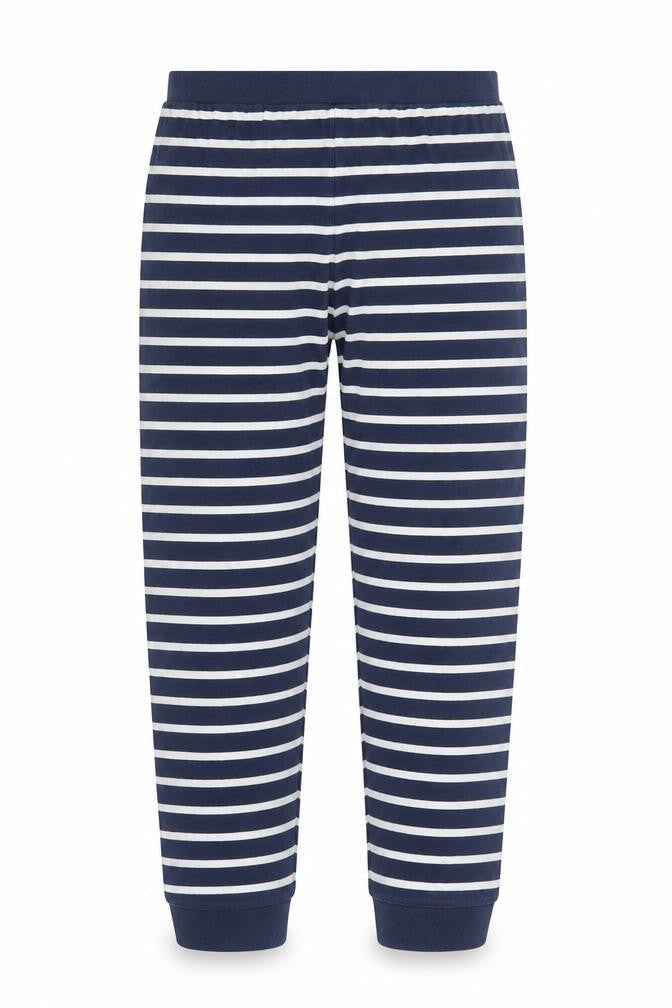 Front view of Marks & Spencer girls’ blue striped snow pants trousers, size 11-12, years