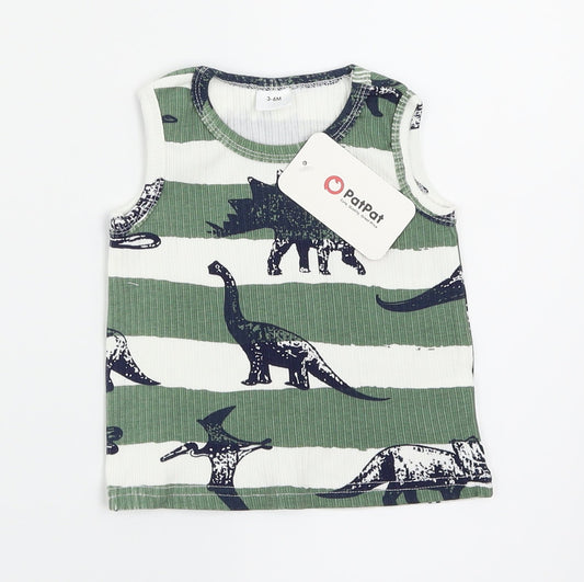 PatPat Boys Green Striped  Basic Tank Size 3-6 Months  - Dinosaur