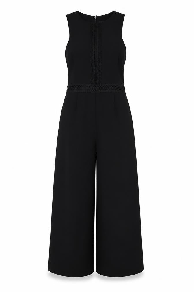 Front view of New Look women’s black jumpsuit one-piece, size UK 8, 16-inch leg