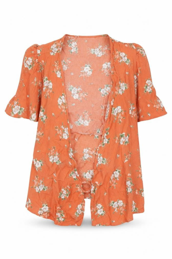 New Look Womens Orange Floral  Basic T-Shirt Size 14  - komono