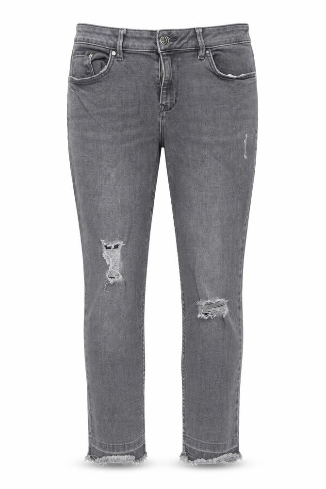 Front view of F&F women’s grey denim skinny jeans, size UK 12, 22-inch leg