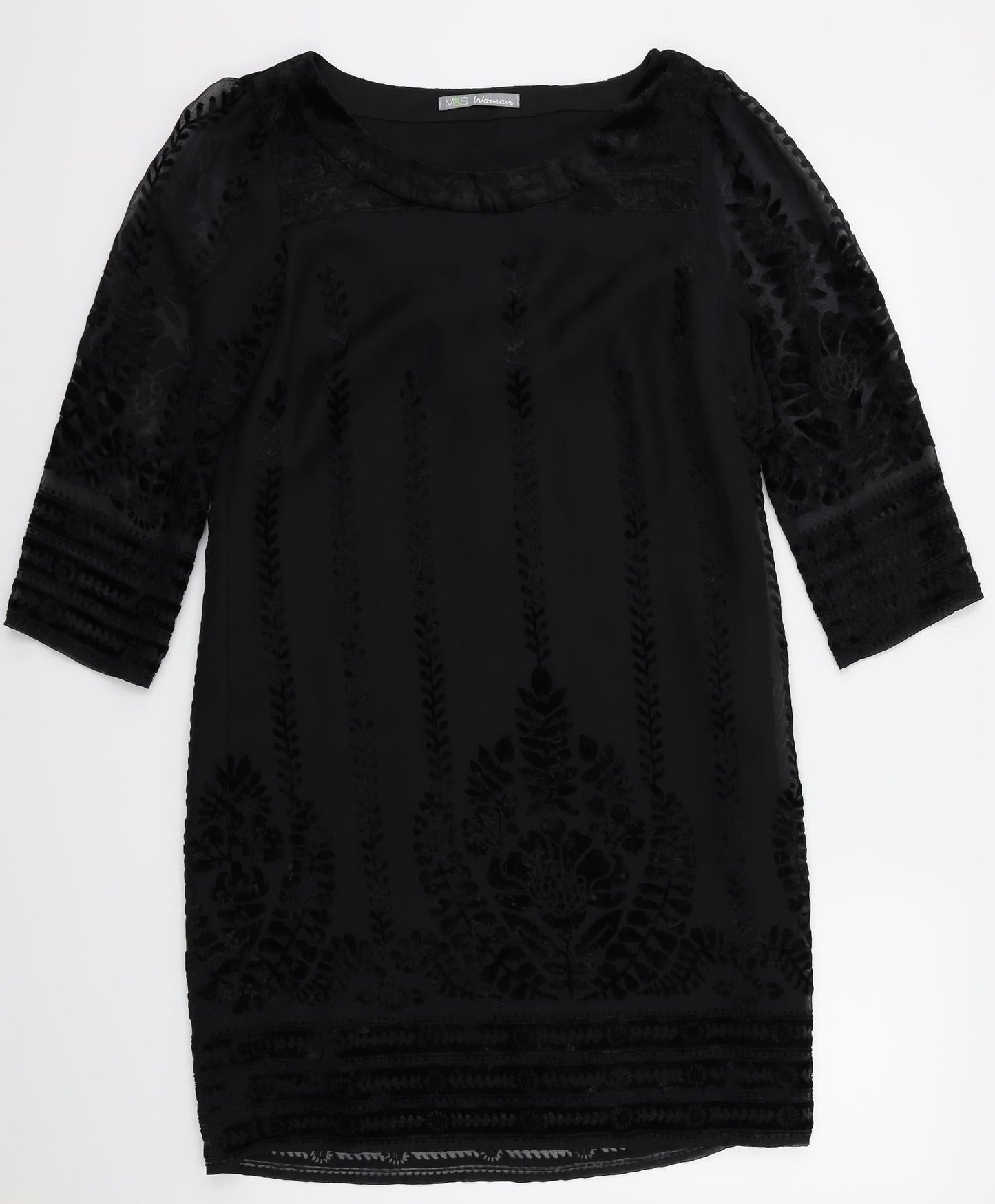 m&s Womens Black Floral  Fit & Flare  Size 8