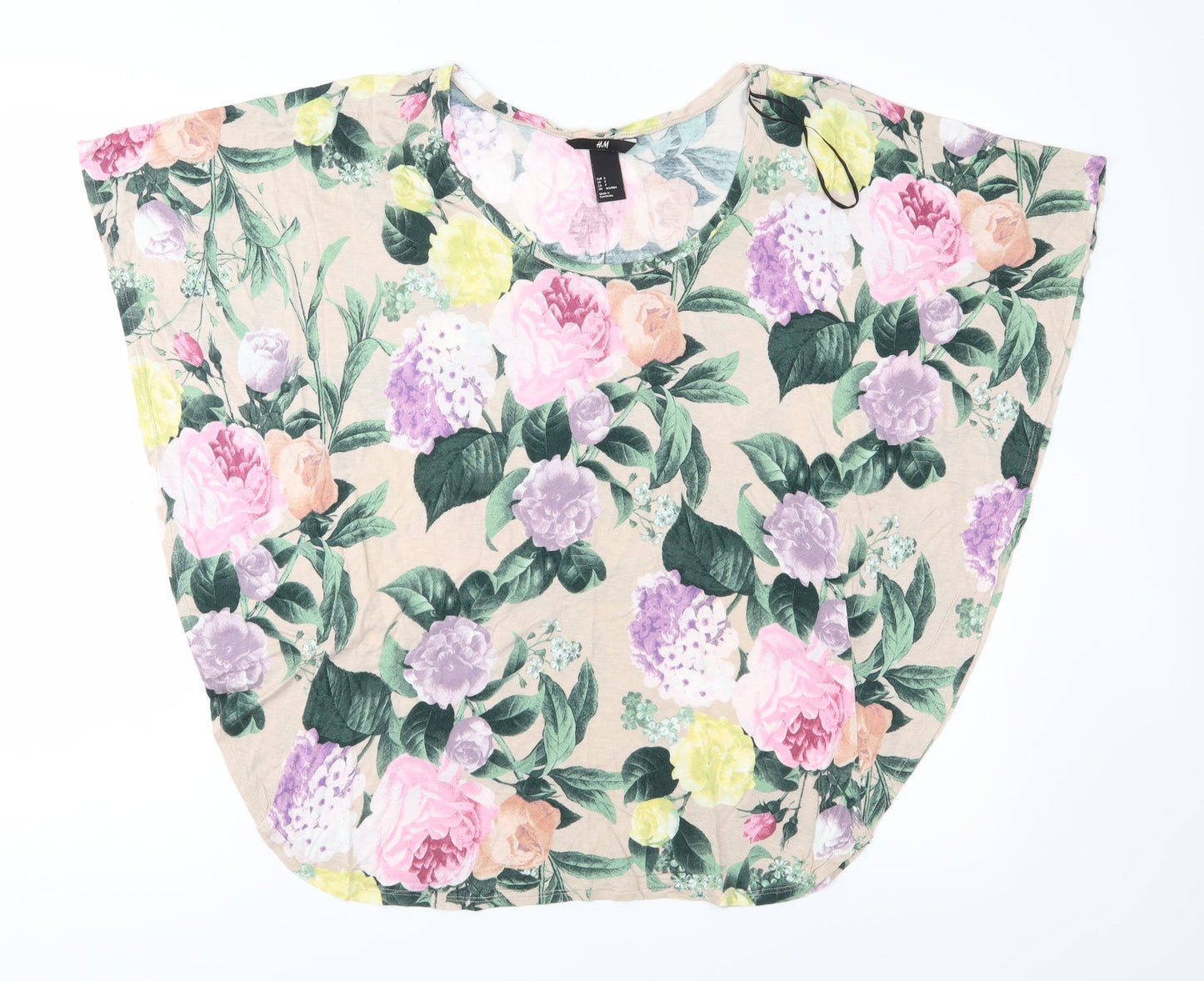 H&M Womens Beige Floral Jersey Basic Blouse Size S