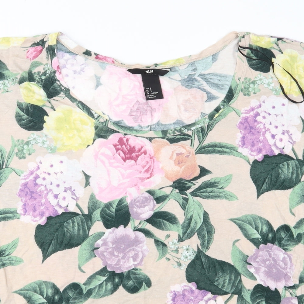 H&M Womens Beige Floral Jersey Basic Blouse Size S