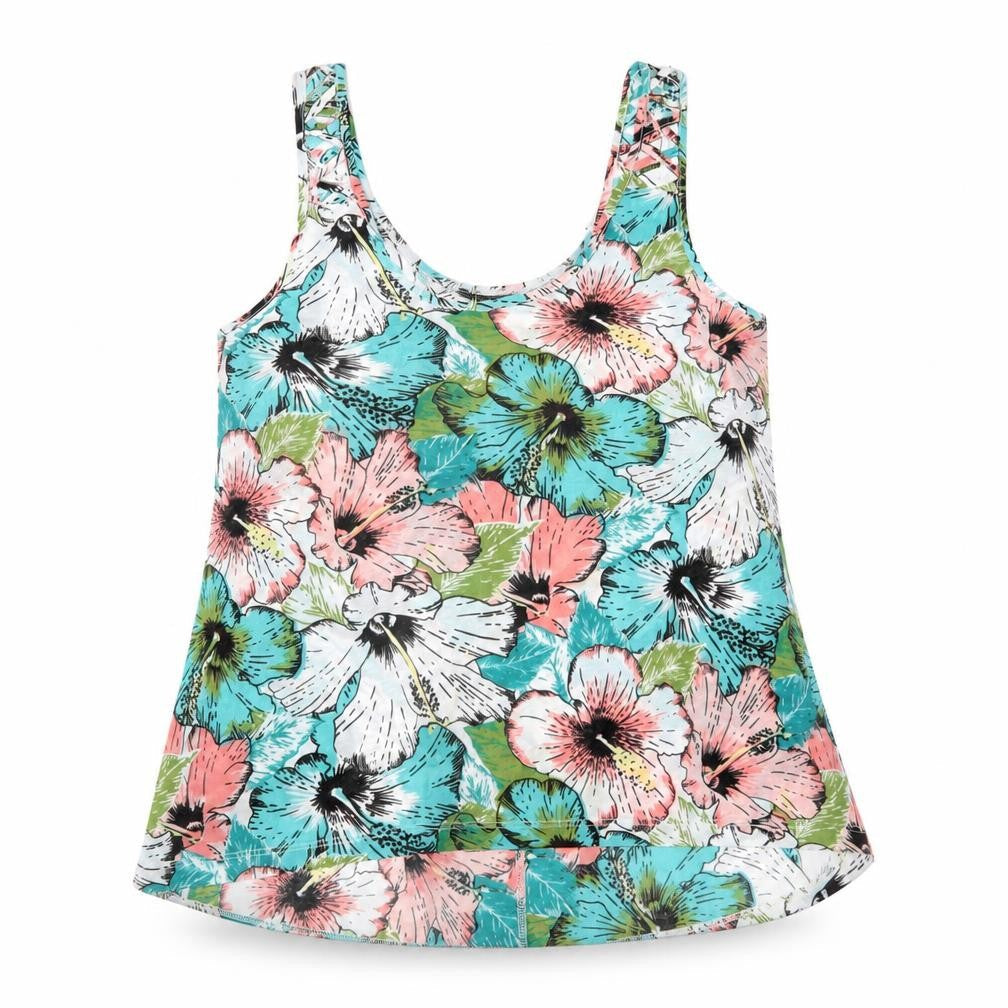 Front view of H&M women’s green floral basic tank, size XS