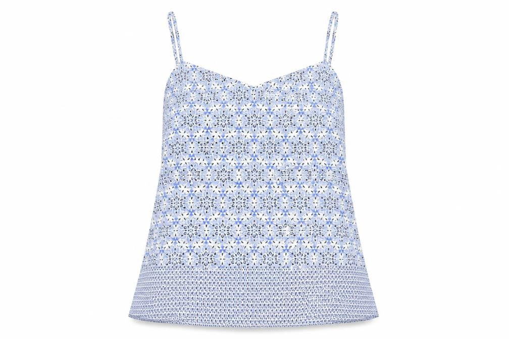 Front view of New Look women’s blue paisley basic blouse, size UK 8