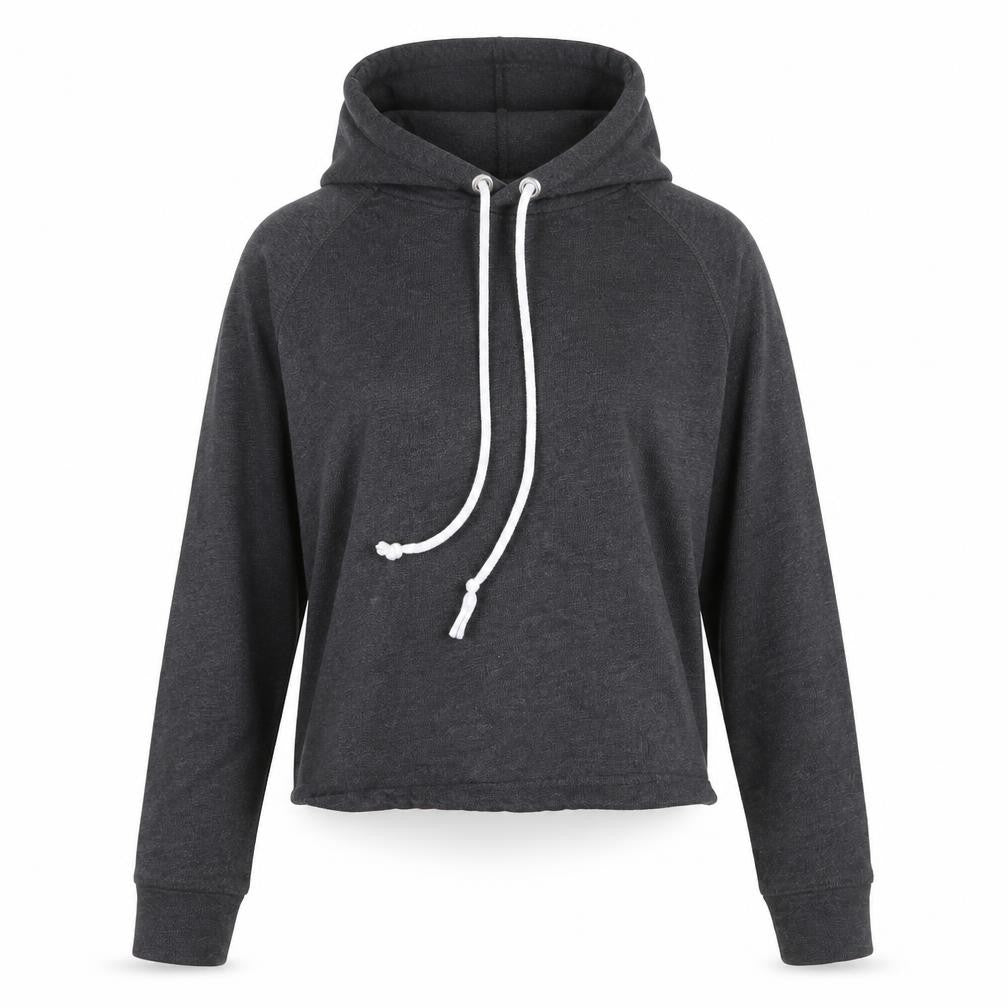 Front view of Divided by H&M women’s grey jersey pullover hoodie, size S, - cropped