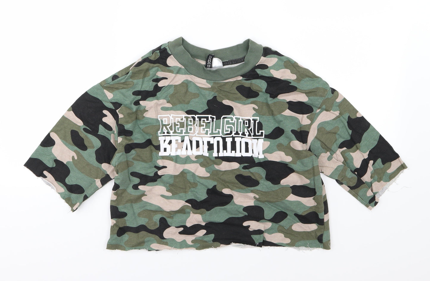 Divided by H&M Womens Green Camouflage Jersey Pullover Sweatshirt Size XS  - Cropped