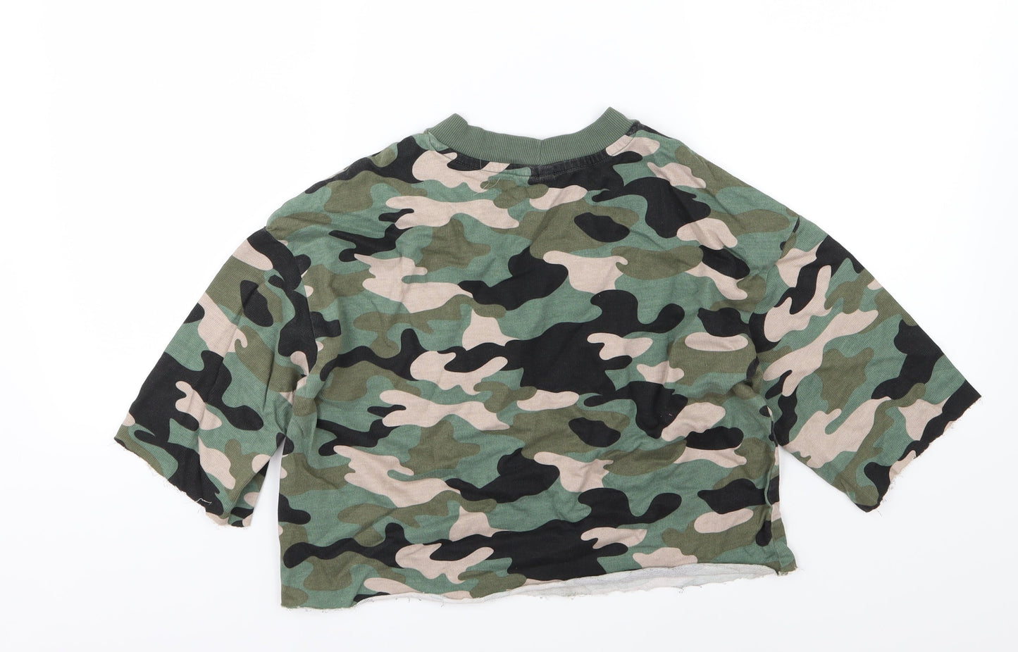 Divided by H&M Womens Green Camouflage Jersey Pullover Sweatshirt Size XS  - Cropped