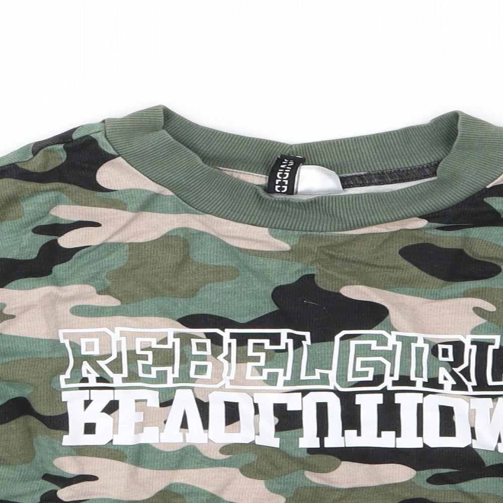 Divided by H&M Womens Green Camouflage Jersey Pullover Sweatshirt Size XS  - Cropped