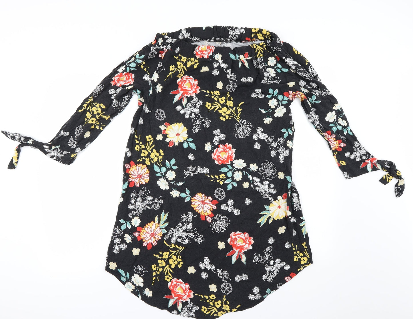 Piano C  Womens Black Floral  Basic Blouse Size L