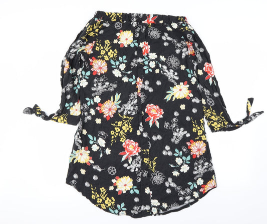 Piano C  Womens Black Floral  Basic Blouse Size L