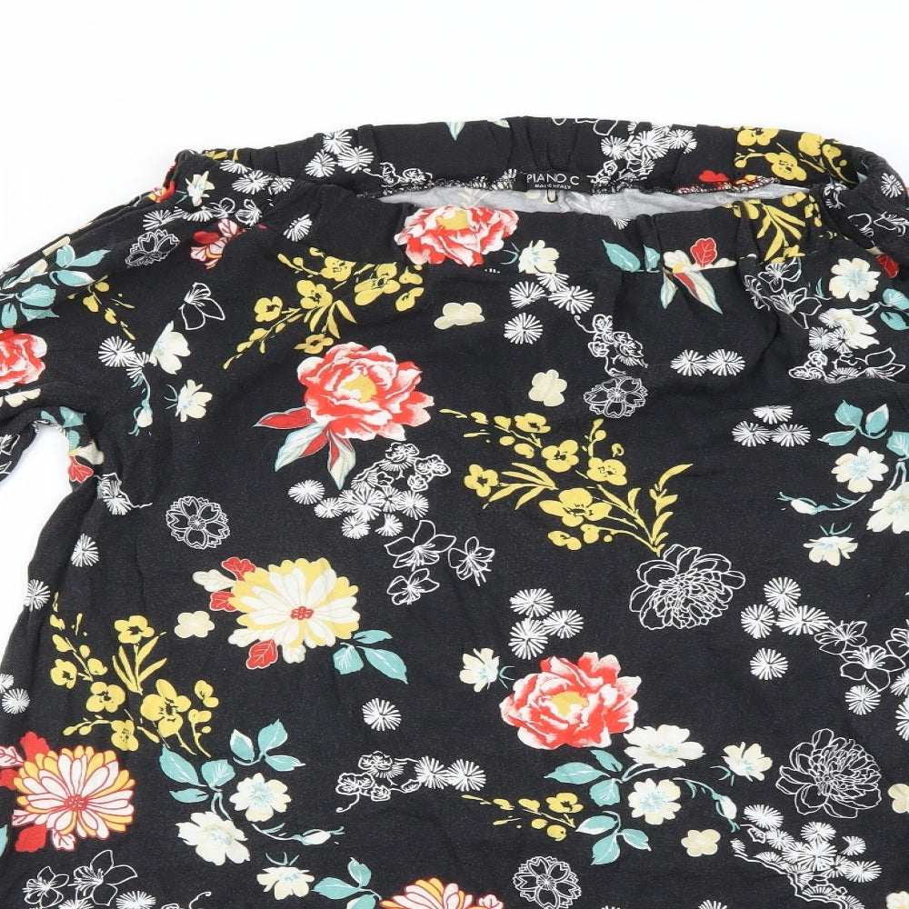 Piano C  Womens Black Floral  Basic Blouse Size L
